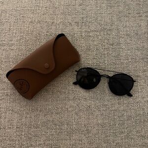 Ray-Ban Double Bridge Round Sunglasses Unisex Black Metal Frame UV Protection